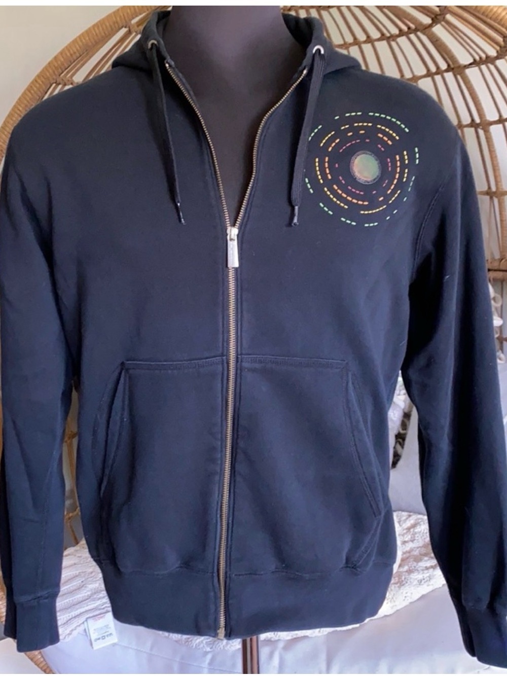 Jordan Black Zip-Up Hoodie with Multicolor Orbit Graphic